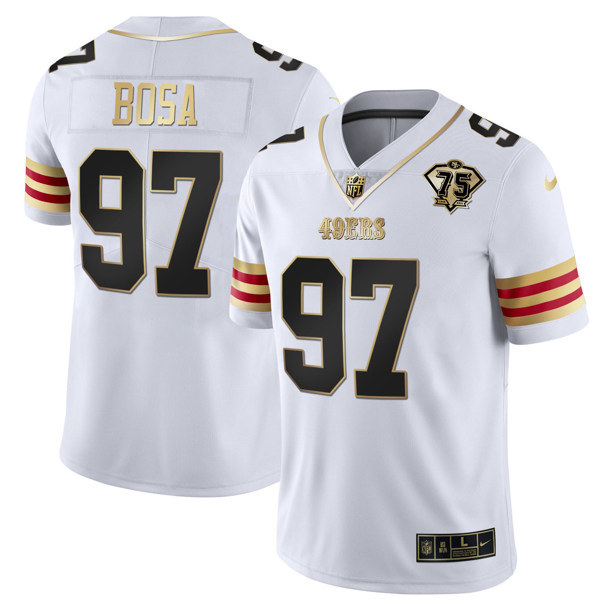 Men's 49ers 75th Anniversary Patch Vapor Gold Jersey V2 - All Stitched