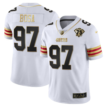Men's 49ers 75th Anniversary Patch Vapor Gold Jersey V2 - All Stitched