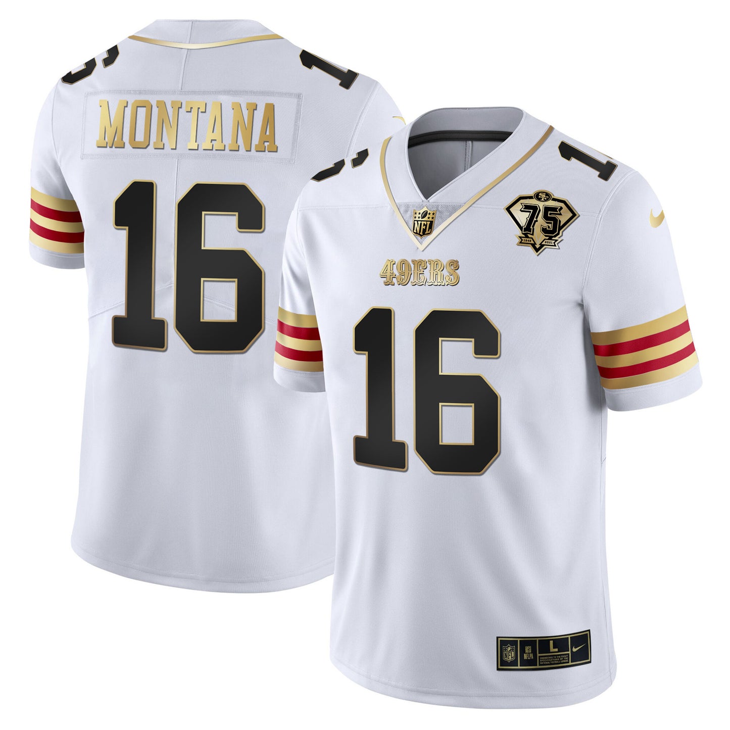 Men's 49ers 75th Anniversary Patch Vapor Gold Jersey V2 - All Stitched