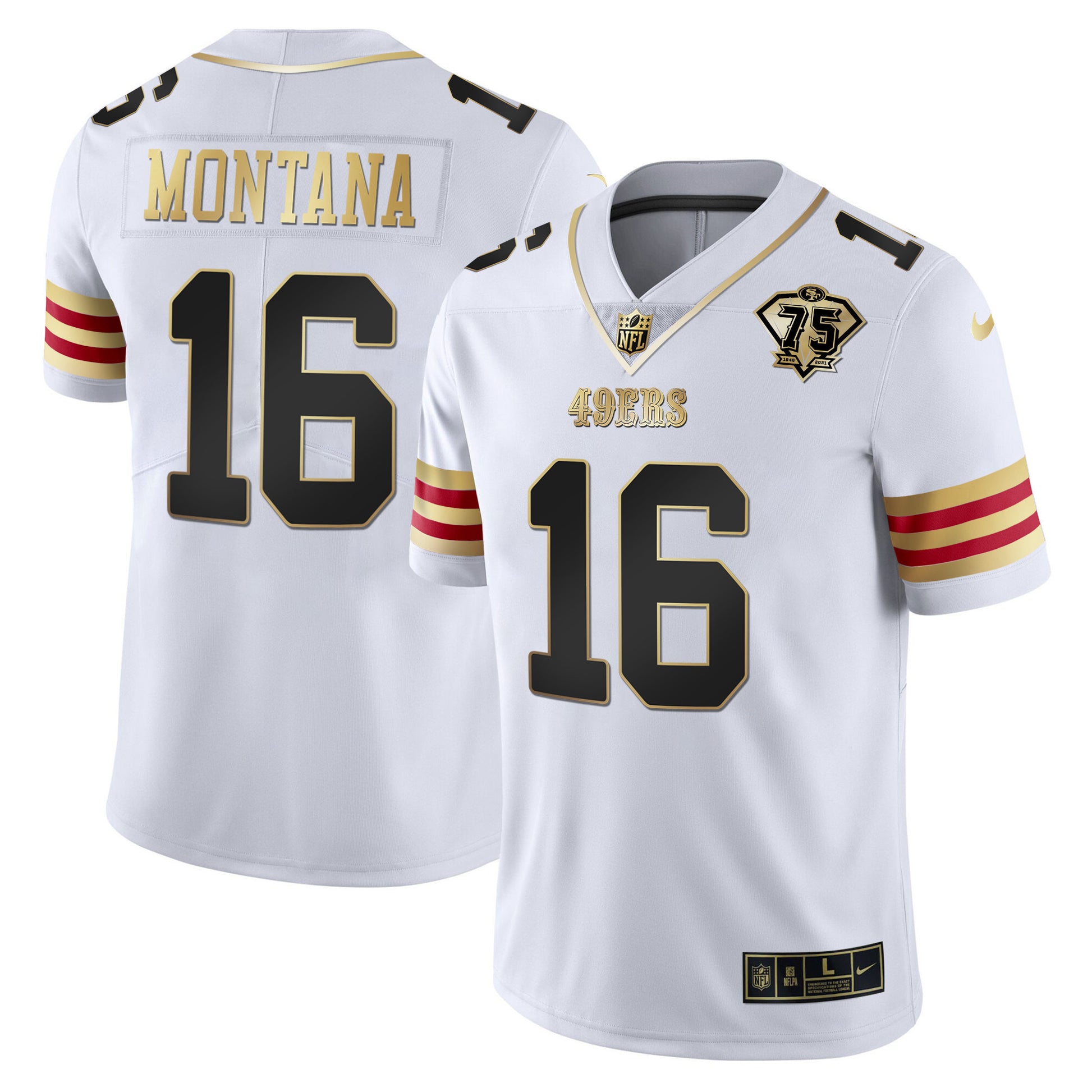 Men's 49ers 75th Anniversary Patch Vapor Gold Jersey V2 - All Stitched