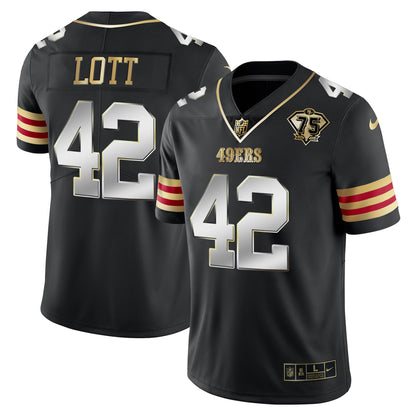 Men's 49ers 75th Anniversary Patch Vapor Gold Jersey V2 - All Stitched