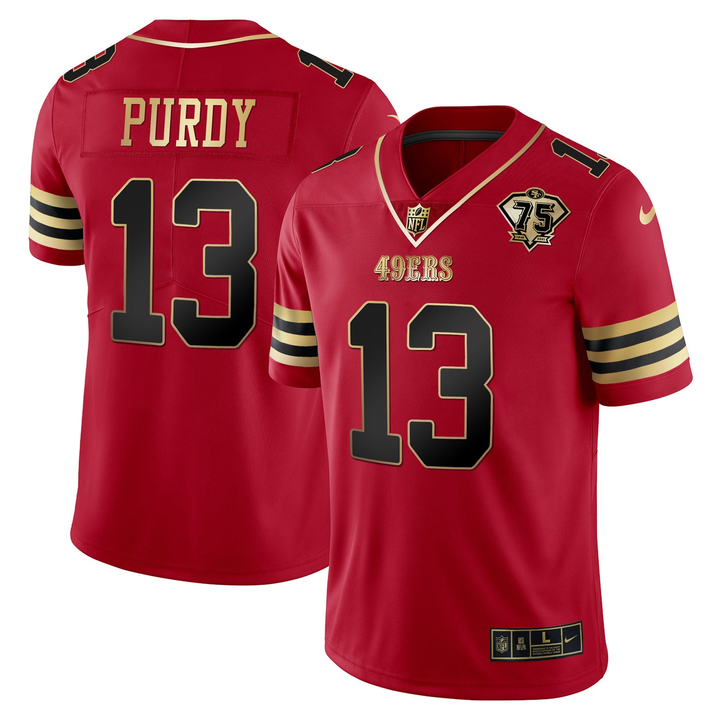 Men's 49ers 75th Anniversary Patch Vapor Gold Jersey V2 - All Stitched