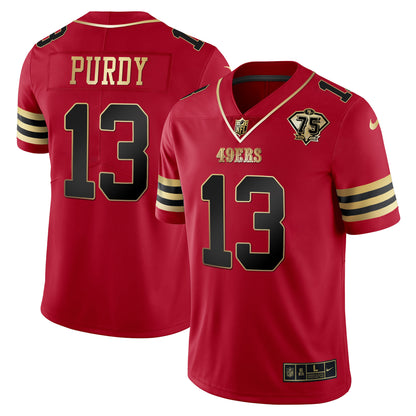 Men's 49ers 75th Anniversary Patch Vapor Gold Jersey V2 - All Stitched
