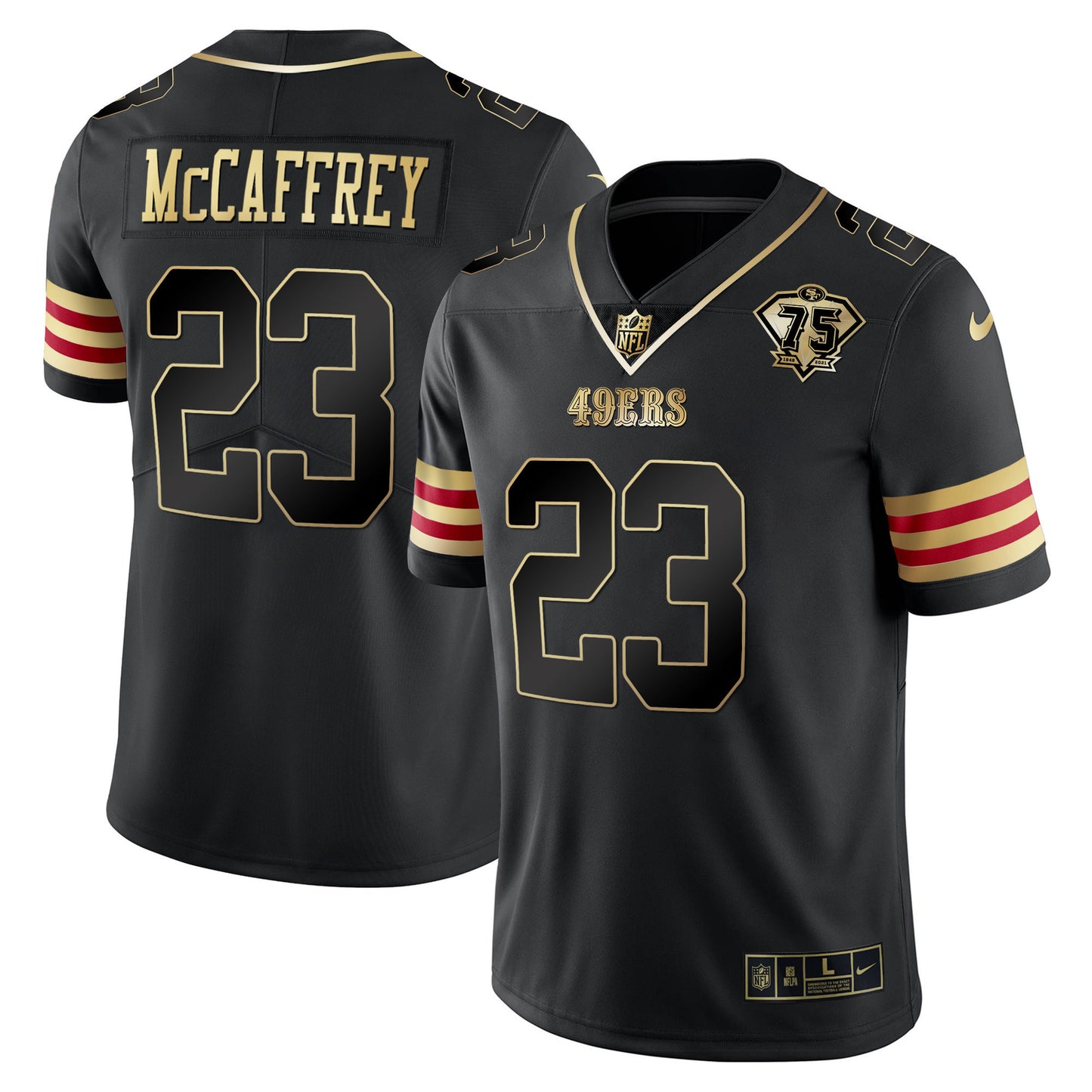 Men's 49ers 75th Anniversary Patch Vapor Gold Jersey V2 - All Stitched
