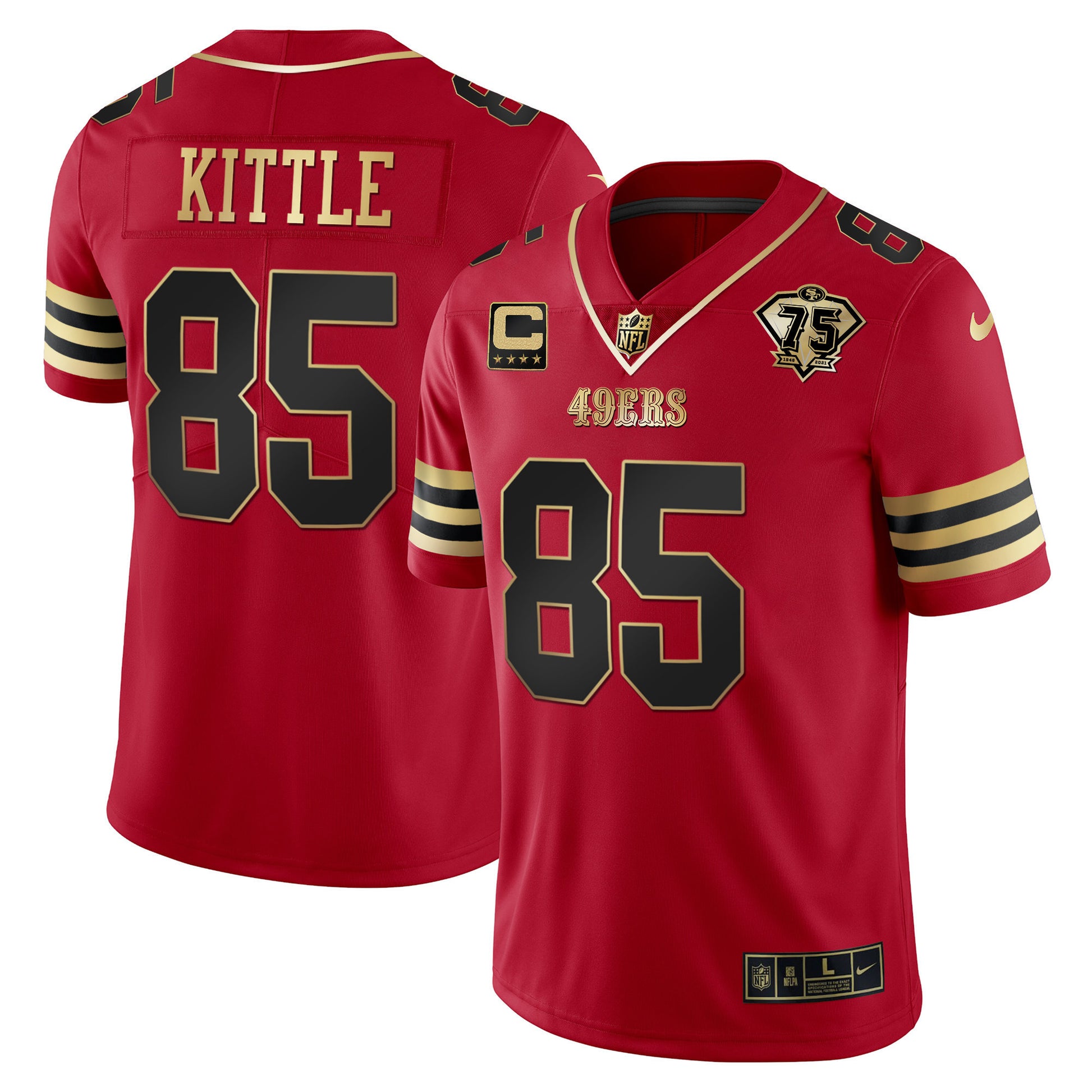 Men's 49ers 75th Anniversary Patch Vapor Gold Jersey V2 - All Stitched