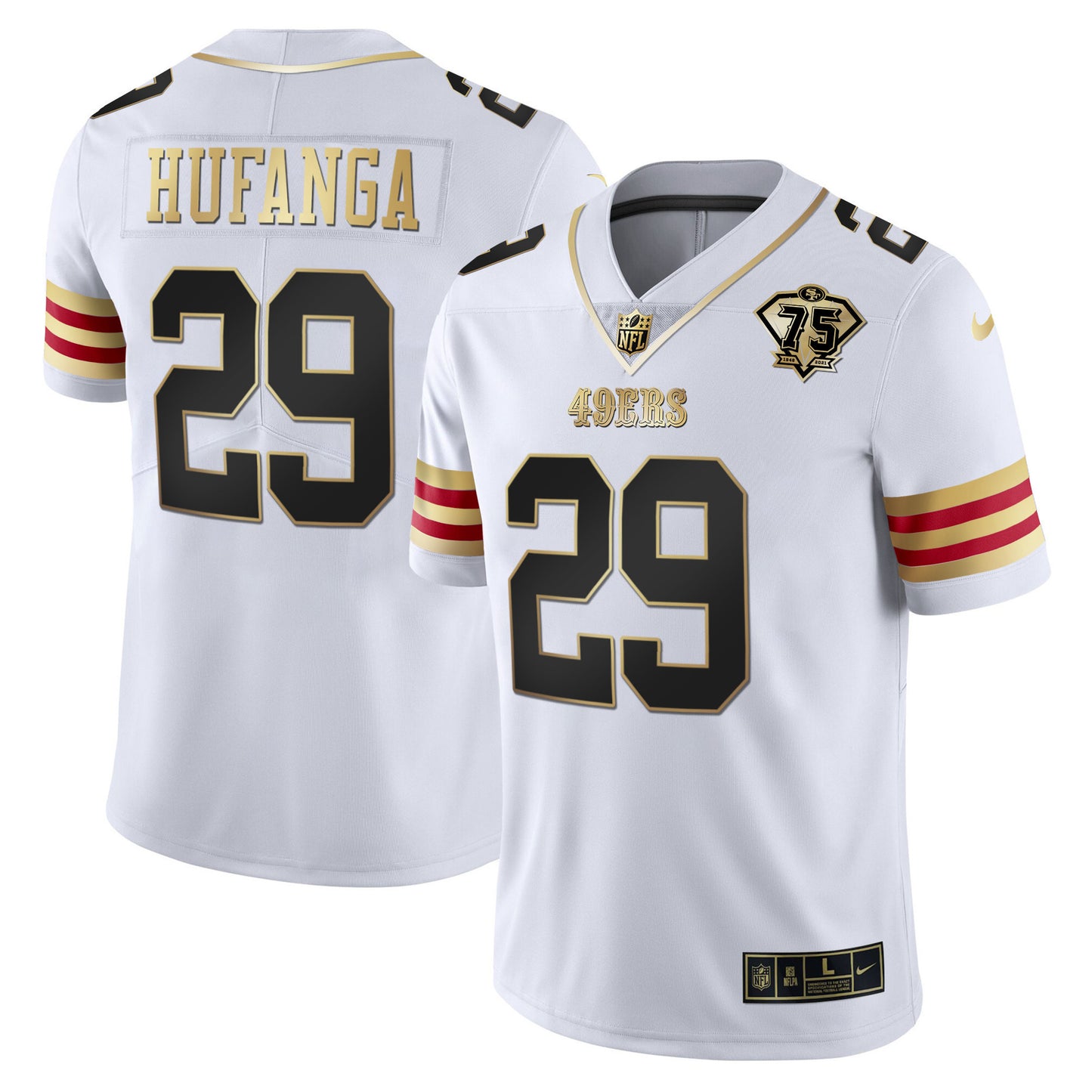 Men's 49ers 75th Anniversary Patch Vapor Gold Jersey V2 - All Stitched