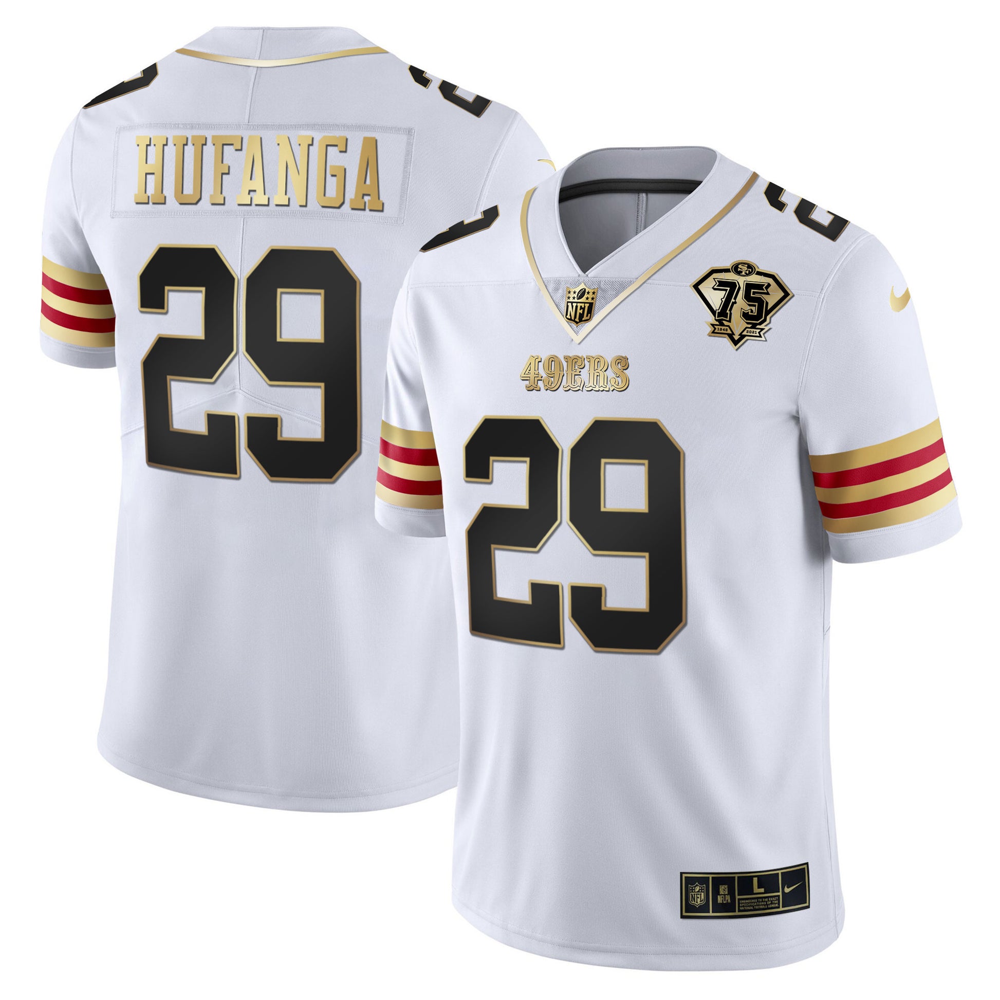 Men's 49ers 75th Anniversary Patch Vapor Gold Jersey V2 - All Stitched