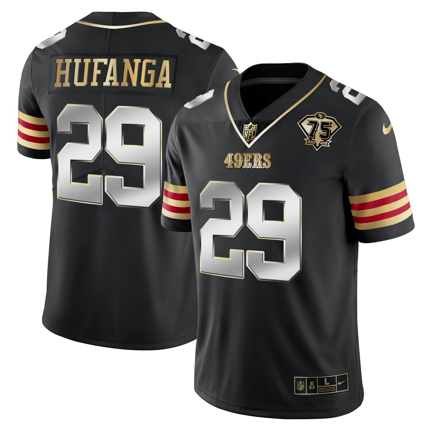 Men's 49ers 75th Anniversary Patch Vapor Gold Jersey V2 - All Stitched