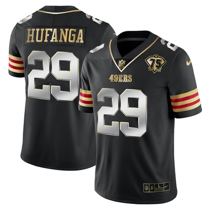 Men's 49ers 75th Anniversary Patch Vapor Gold Jersey V2 - All Stitched
