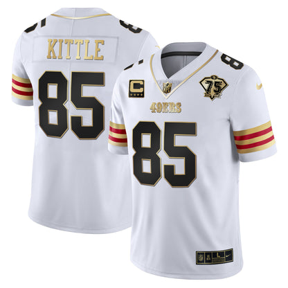 Men's 49ers 75th Anniversary Patch Vapor Gold Jersey V2 - All Stitched