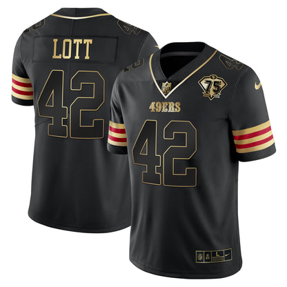 Men's 49ers 75th Anniversary Patch Vapor Gold Jersey V2 - All Stitched