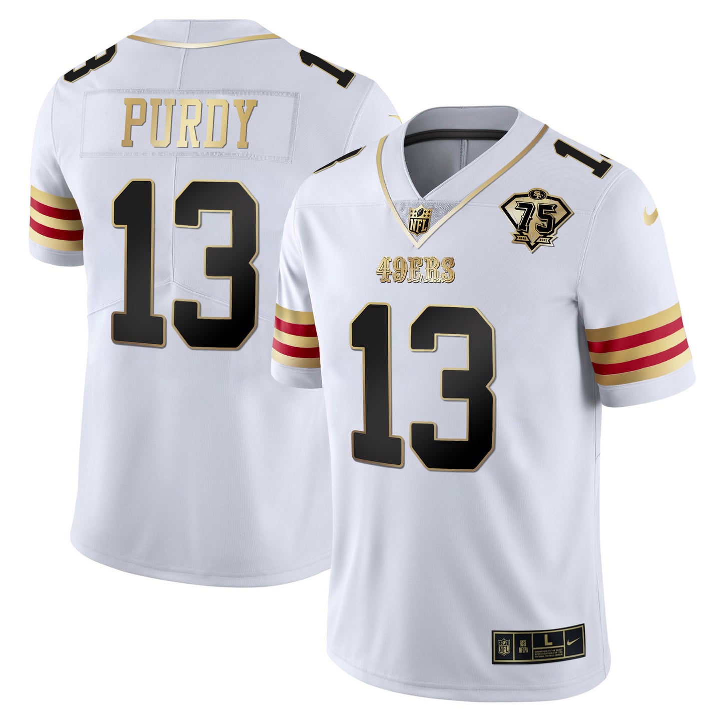 Men's 49ers 75th Anniversary Patch Vapor Gold Jersey V2 - All Stitched