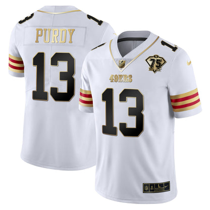 Men's 49ers 75th Anniversary Patch Vapor Gold Jersey V2 - All Stitched