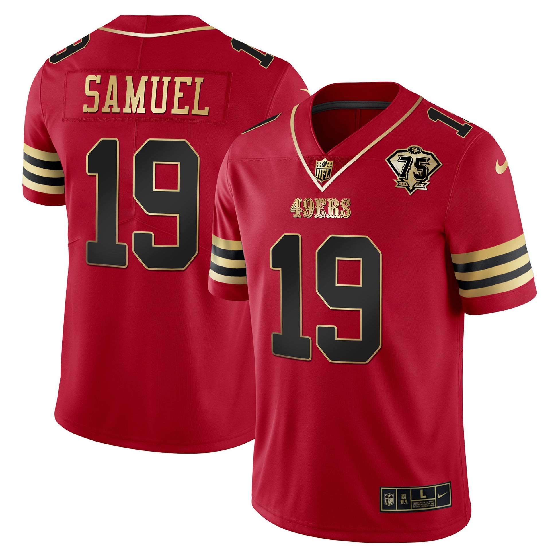 Men's 49ers 75th Anniversary Patch Vapor Gold Jersey V2 - All Stitched