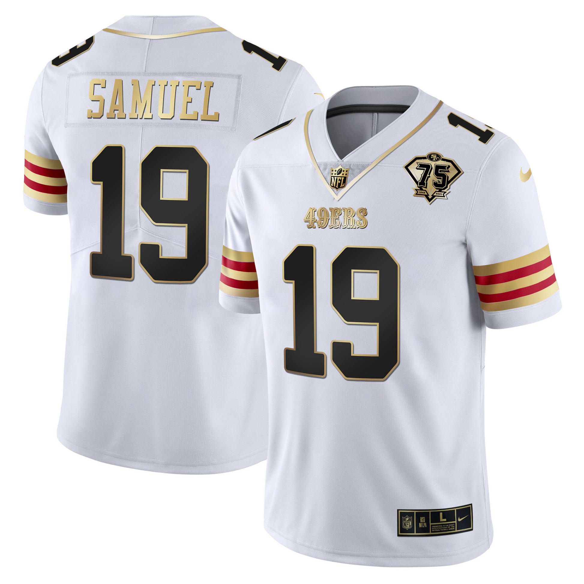Men's 49ers 75th Anniversary Patch Vapor Gold Jersey V2 - All Stitched