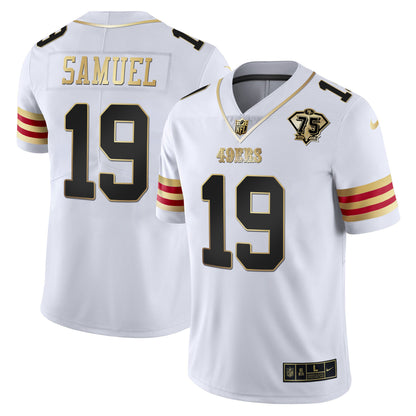 Men's 49ers 75th Anniversary Patch Vapor Gold Jersey V2 - All Stitched