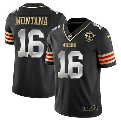 Men's 49ers 75th Anniversary Patch Vapor Gold Jersey V2 - All Stitched