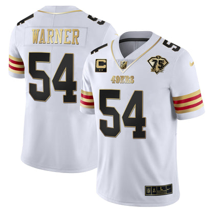 Men's 49ers 75th Anniversary Patch Vapor Gold Jersey V2 - All Stitched