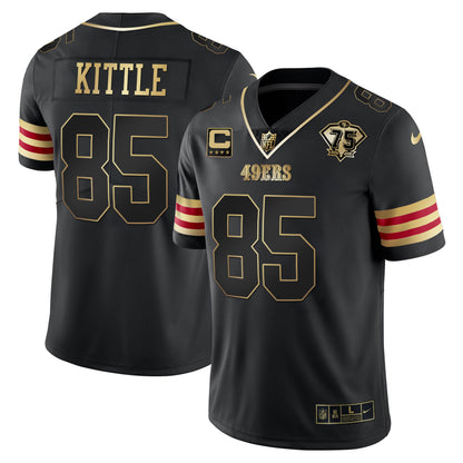 Men's 49ers 75th Anniversary Patch Vapor Gold Jersey V2 - All Stitched