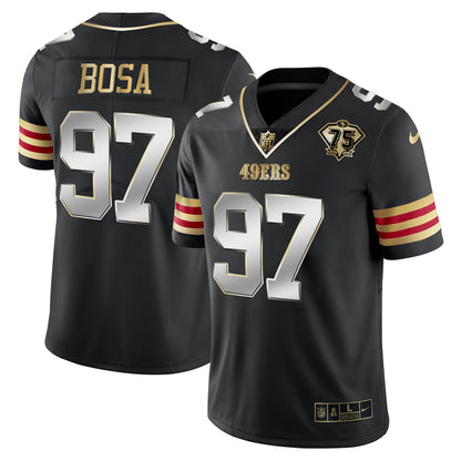 Men's 49ers 75th Anniversary Patch Vapor Gold Jersey V2 - All Stitched