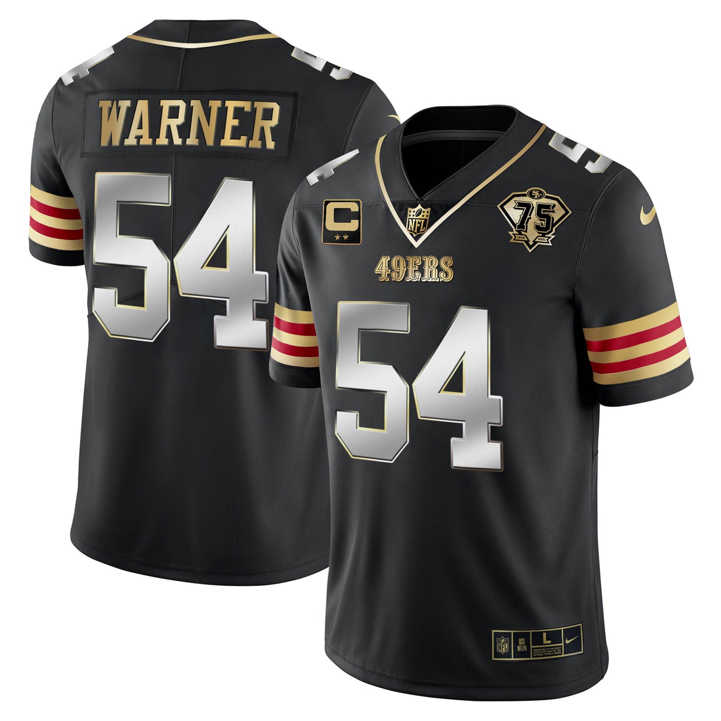 Men's 49ers 75th Anniversary Patch Vapor Gold Jersey V2 - All Stitched