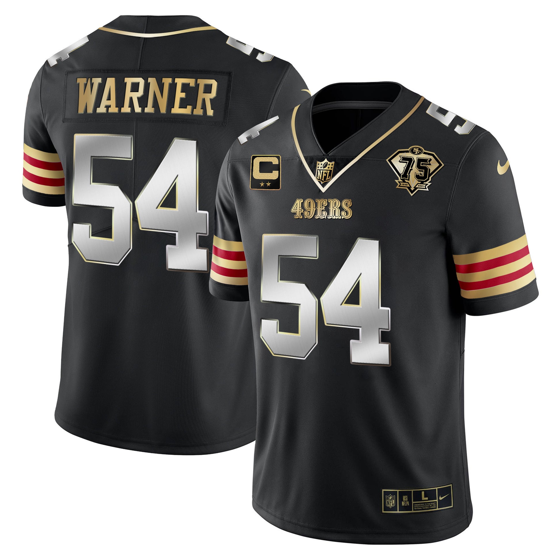 Men's 49ers 75th Anniversary Patch Vapor Gold Jersey V2 - All Stitched