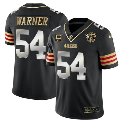 Men's 49ers 75th Anniversary Patch Vapor Gold Jersey V2 - All Stitched