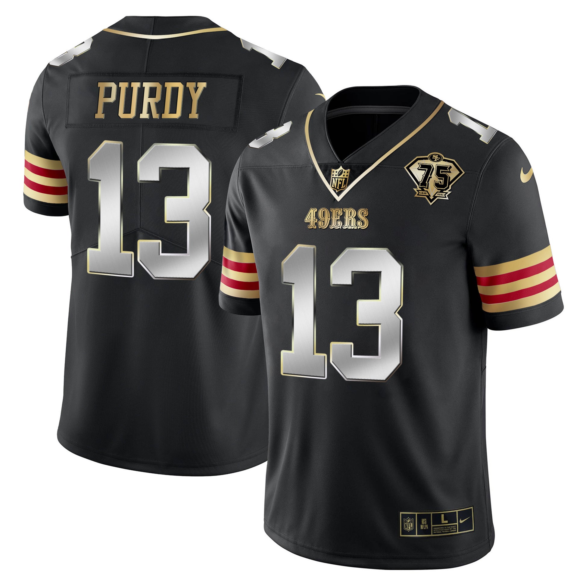 Men's 49ers 75th Anniversary Patch Vapor Gold Jersey V2 - All Stitched