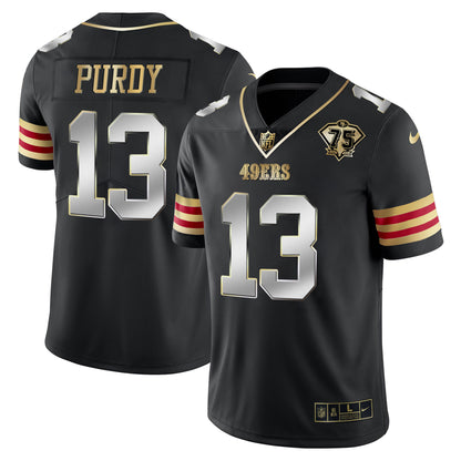 Men's 49ers 75th Anniversary Patch Vapor Gold Jersey V2 - All Stitched