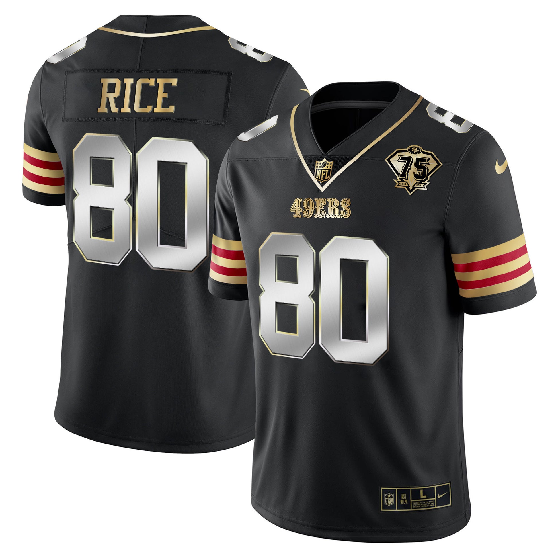 Men's 49ers 75th Anniversary Patch Vapor Gold Jersey V2 - All Stitched