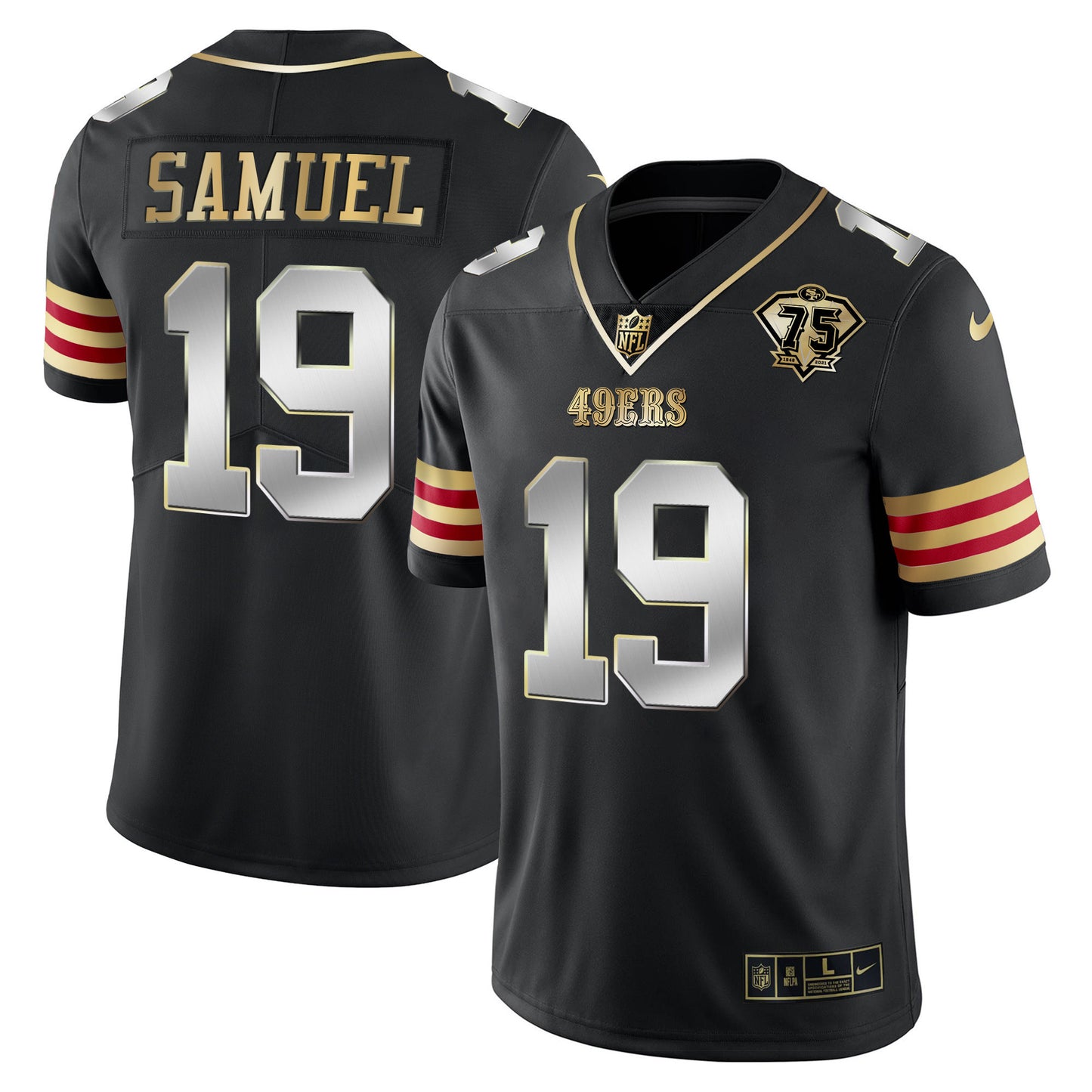 Men's 49ers 75th Anniversary Patch Vapor Gold Jersey V2 - All Stitched