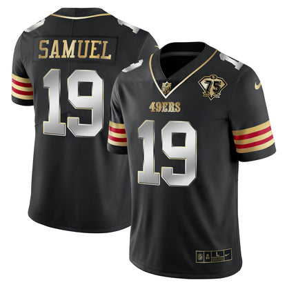 Men's 49ers 75th Anniversary Patch Vapor Gold Jersey V2 - All Stitched