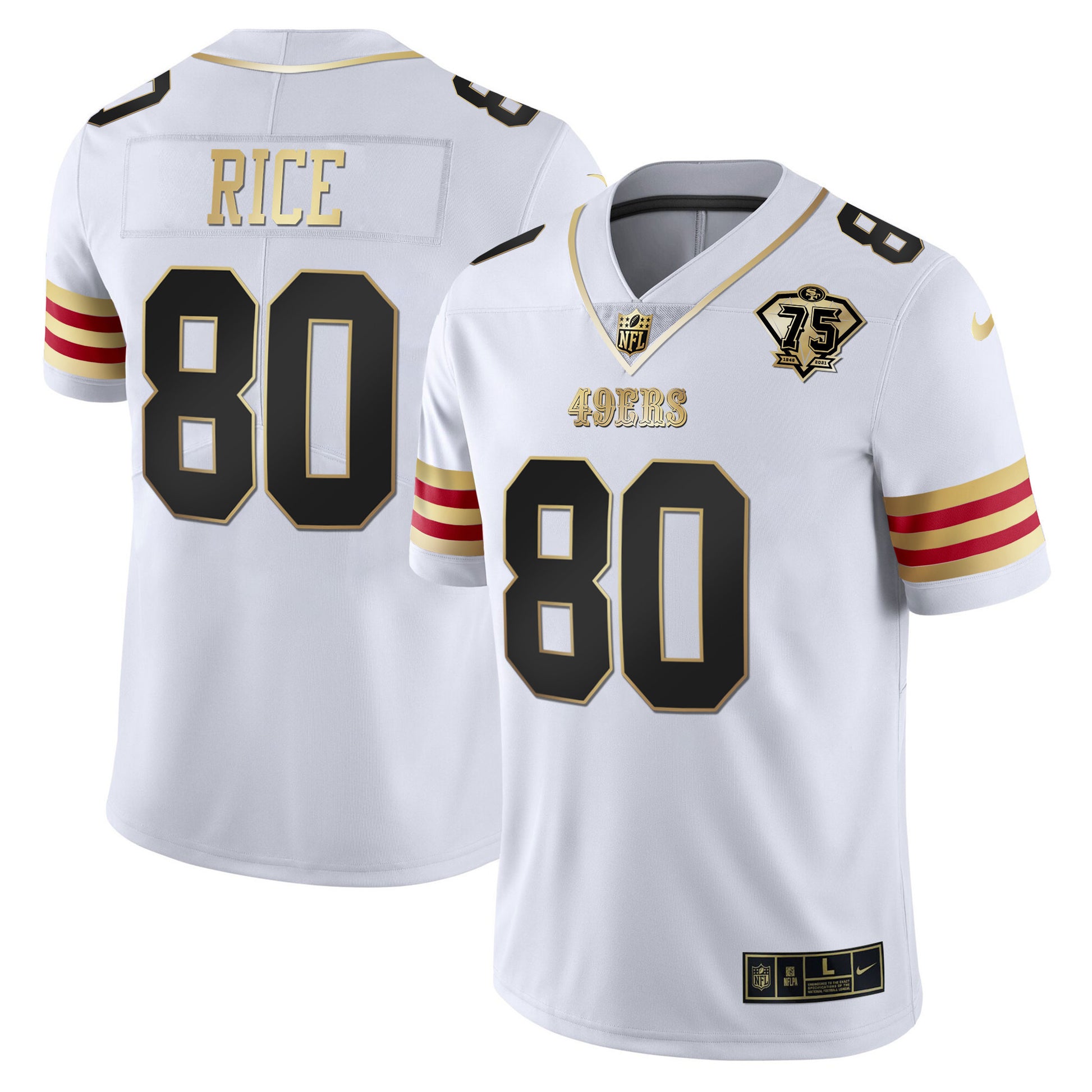 Men's 49ers 75th Anniversary Patch Vapor Gold Jersey V2 - All Stitched