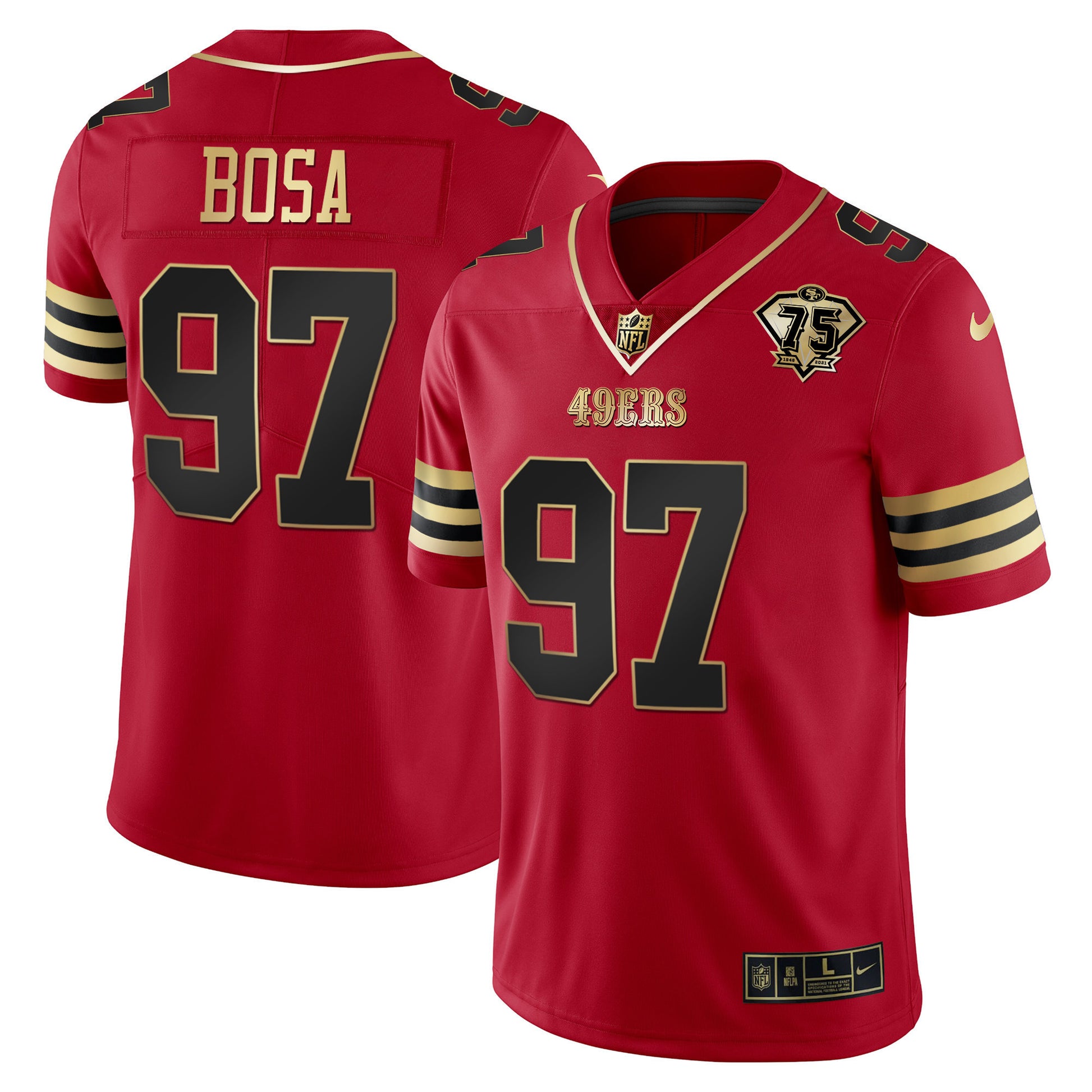 Men's 49ers 75th Anniversary Patch Vapor Gold Jersey V2 - All Stitched