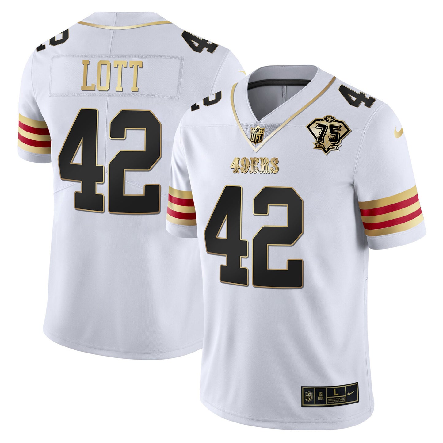 Men's 49ers 75th Anniversary Patch Vapor Gold Jersey V2 - All Stitched