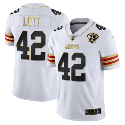 Men's 49ers 75th Anniversary Patch Vapor Gold Jersey V2 - All Stitched