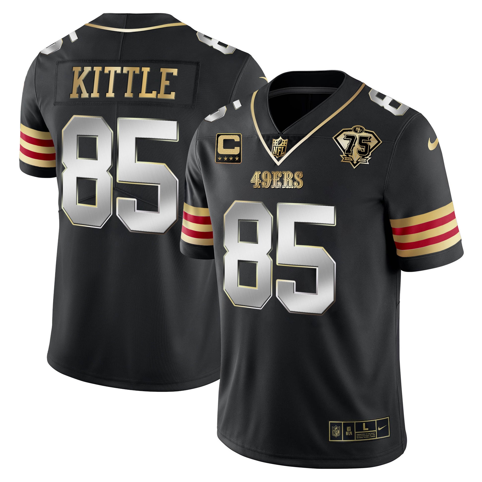 Men's 49ers 75th Anniversary Patch Vapor Gold Jersey V2 - All Stitched