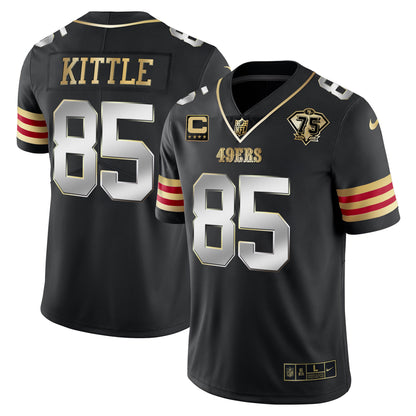 Men's 49ers 75th Anniversary Patch Vapor Gold Jersey V2 - All Stitched