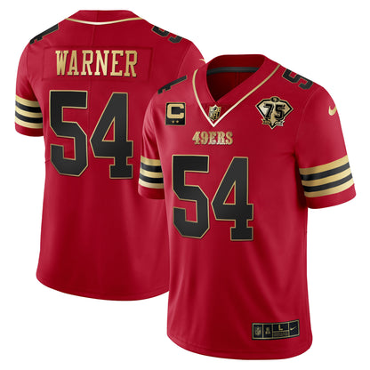 Men's 49ers 75th Anniversary Patch Vapor Gold Jersey V2 - All Stitched