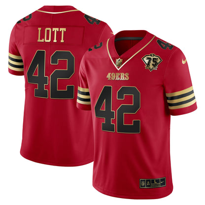 Men's 49ers 75th Anniversary Patch Vapor Gold Jersey V2 - All Stitched
