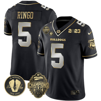 Men's Georgia Bulldogs 2023 Champions & Vince Dooley Patch Jersey - All Stitched