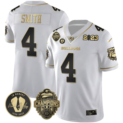 Men's Georgia Bulldogs 2023 Champions & Vince Dooley Patch Gold Jersey - All Stitched