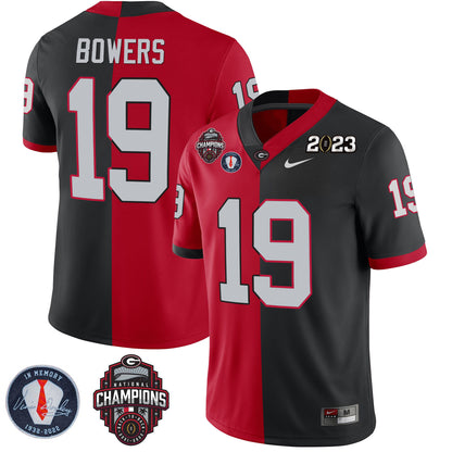 Men's Georgia Bulldogs 2023 Champions & Vince Dooley Patch Gold Jersey - All Stitched