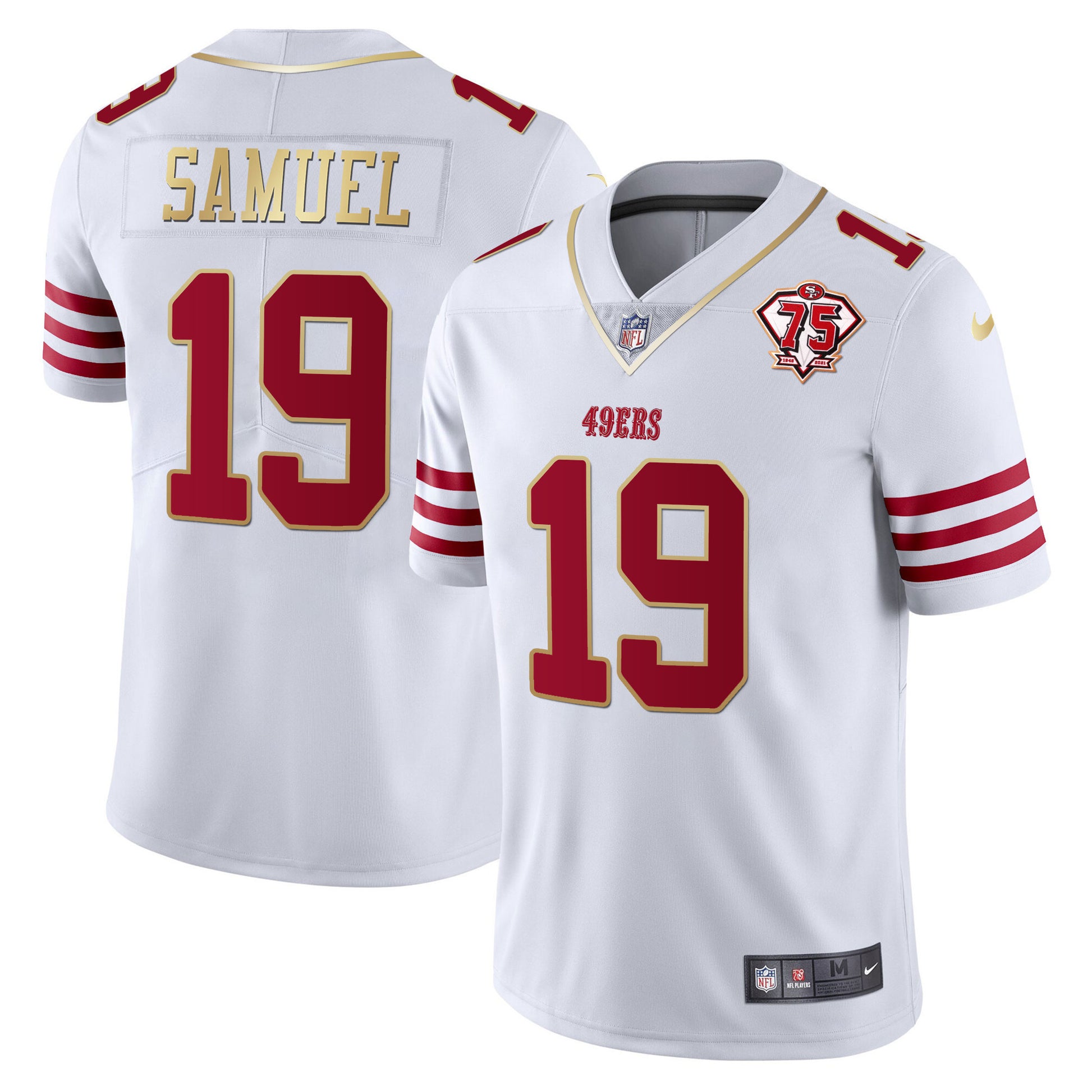 Men's 49ers 75th Anniversary Patch Vapor Gold Trim Jersey - All Stitched