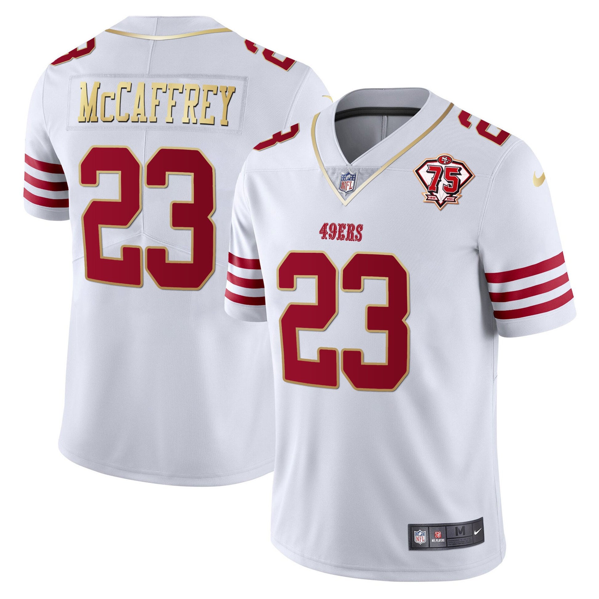 Men's 49ers 75th Anniversary Patch Vapor Gold Trim Jersey - All Stitched