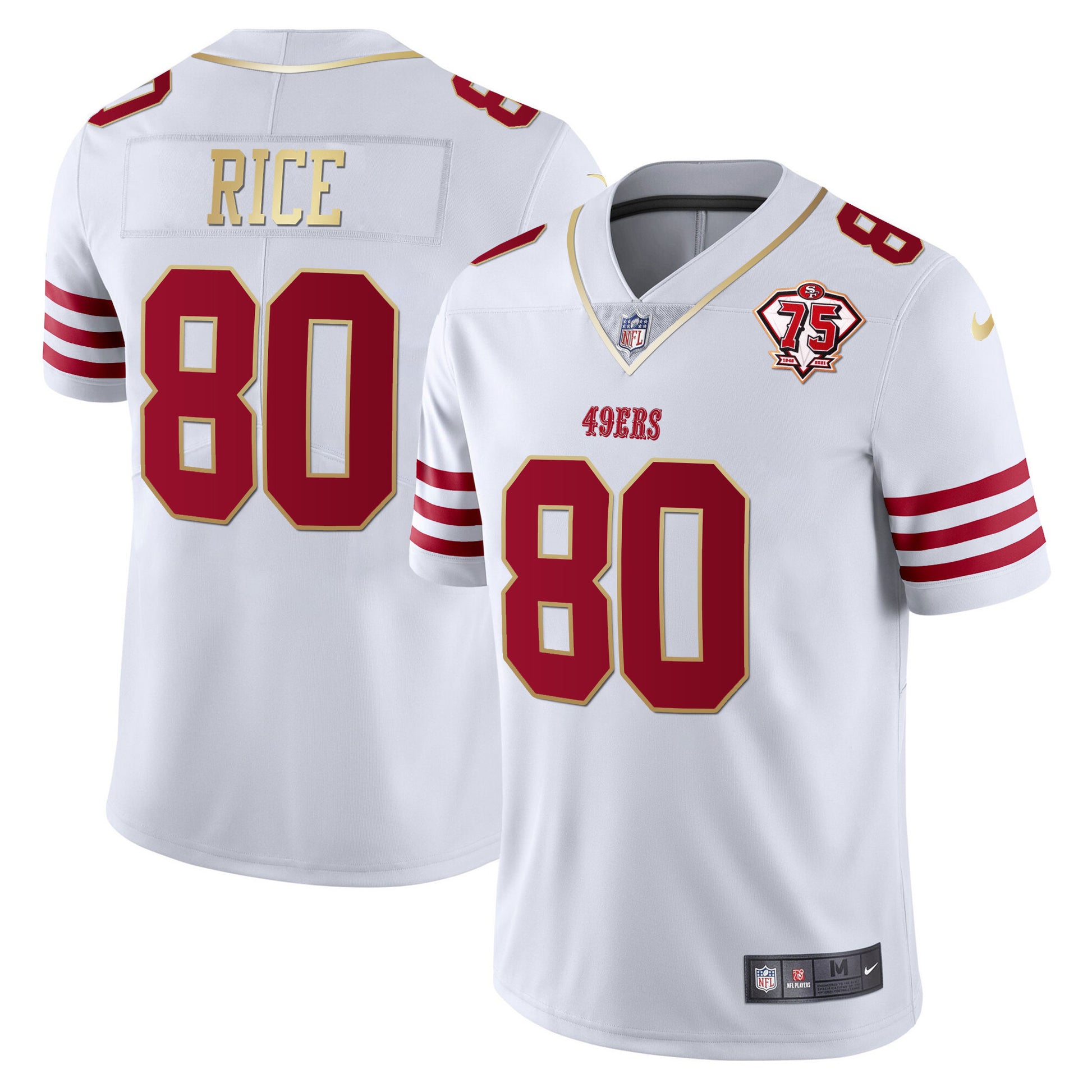 Men's 49ers 75th Anniversary Patch Vapor Gold Trim Jersey - All Stitched