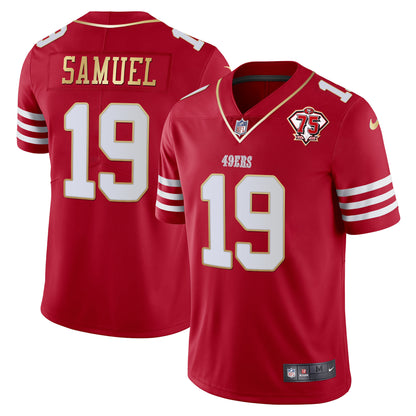 Men's 49ers 75th Anniversary Patch Vapor Gold Trim Jersey - All Stitched