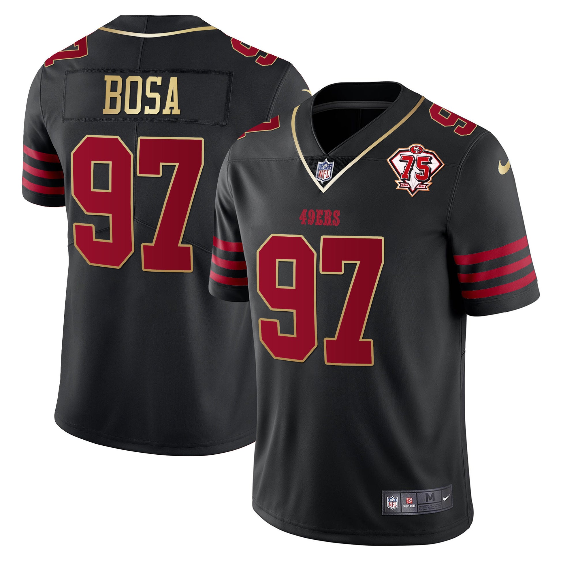 Men's 49ers 75th Anniversary Patch Vapor Gold Trim Jersey - All Stitched
