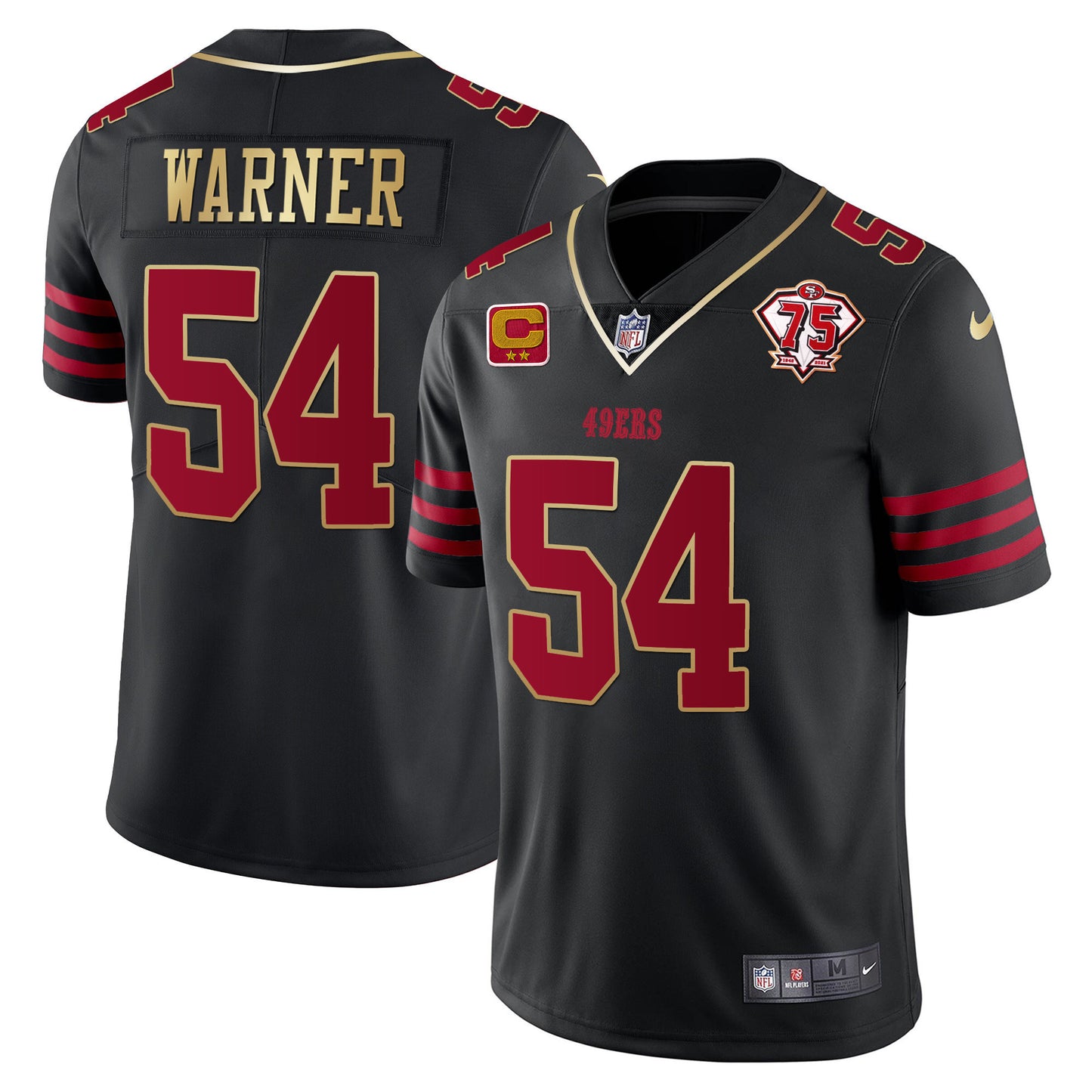 Men's 49ers 75th Anniversary Patch Vapor Gold Trim Jersey - All Stitched