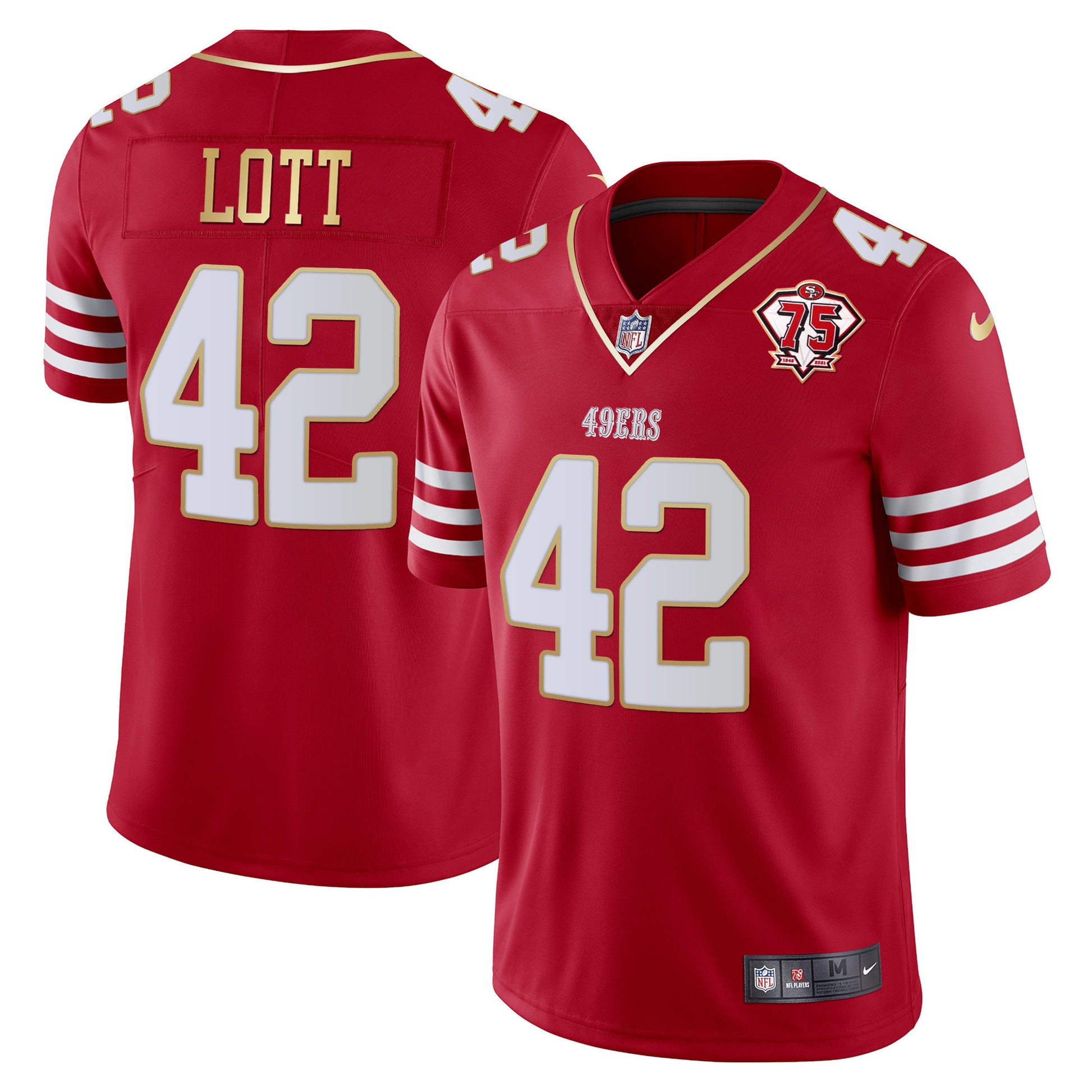 Men's 49ers 75th Anniversary Patch Vapor Gold Trim Jersey - All Stitched